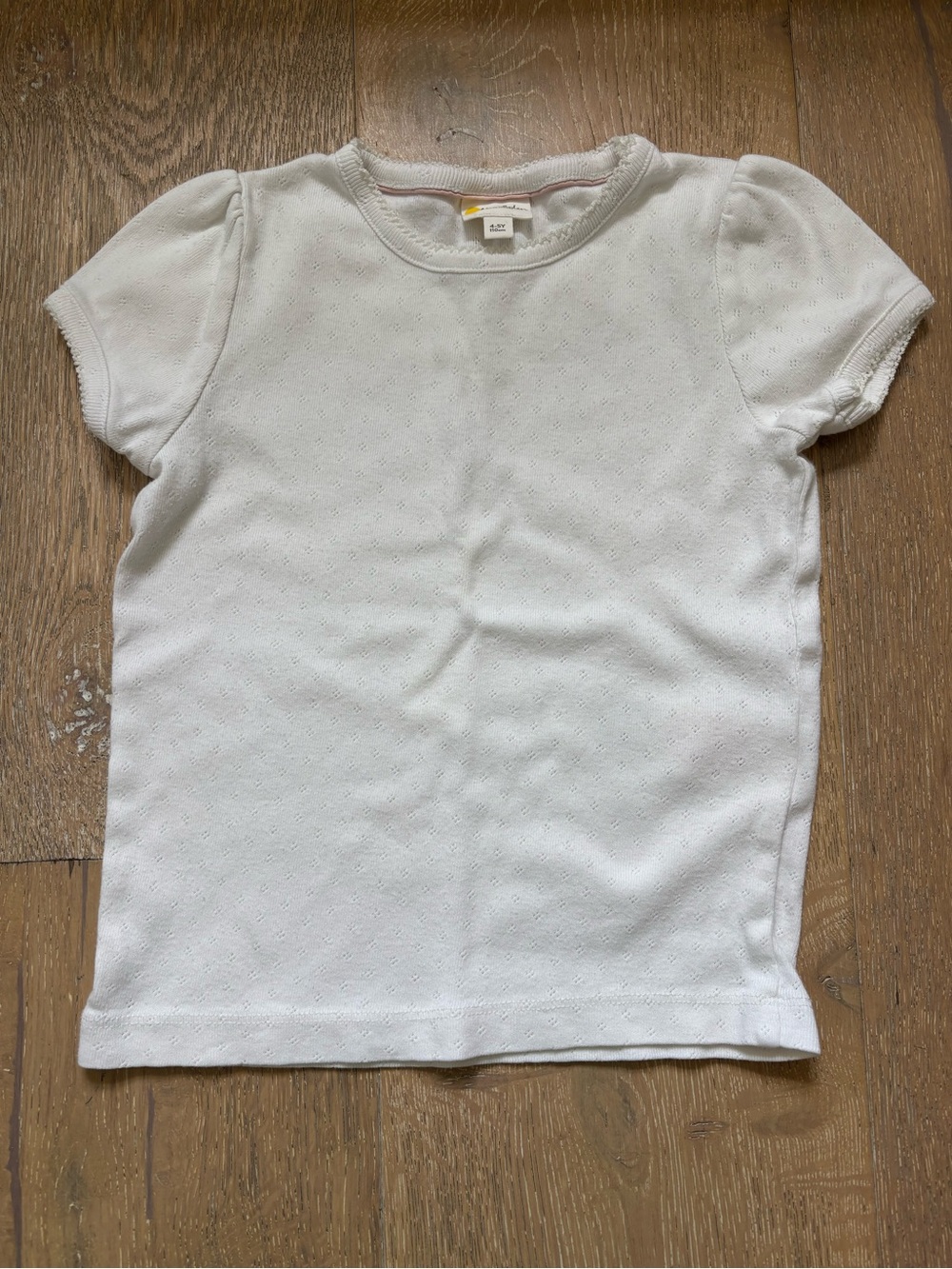 Boden white Girls' Short Sleeve pointelle Tee - 4-5